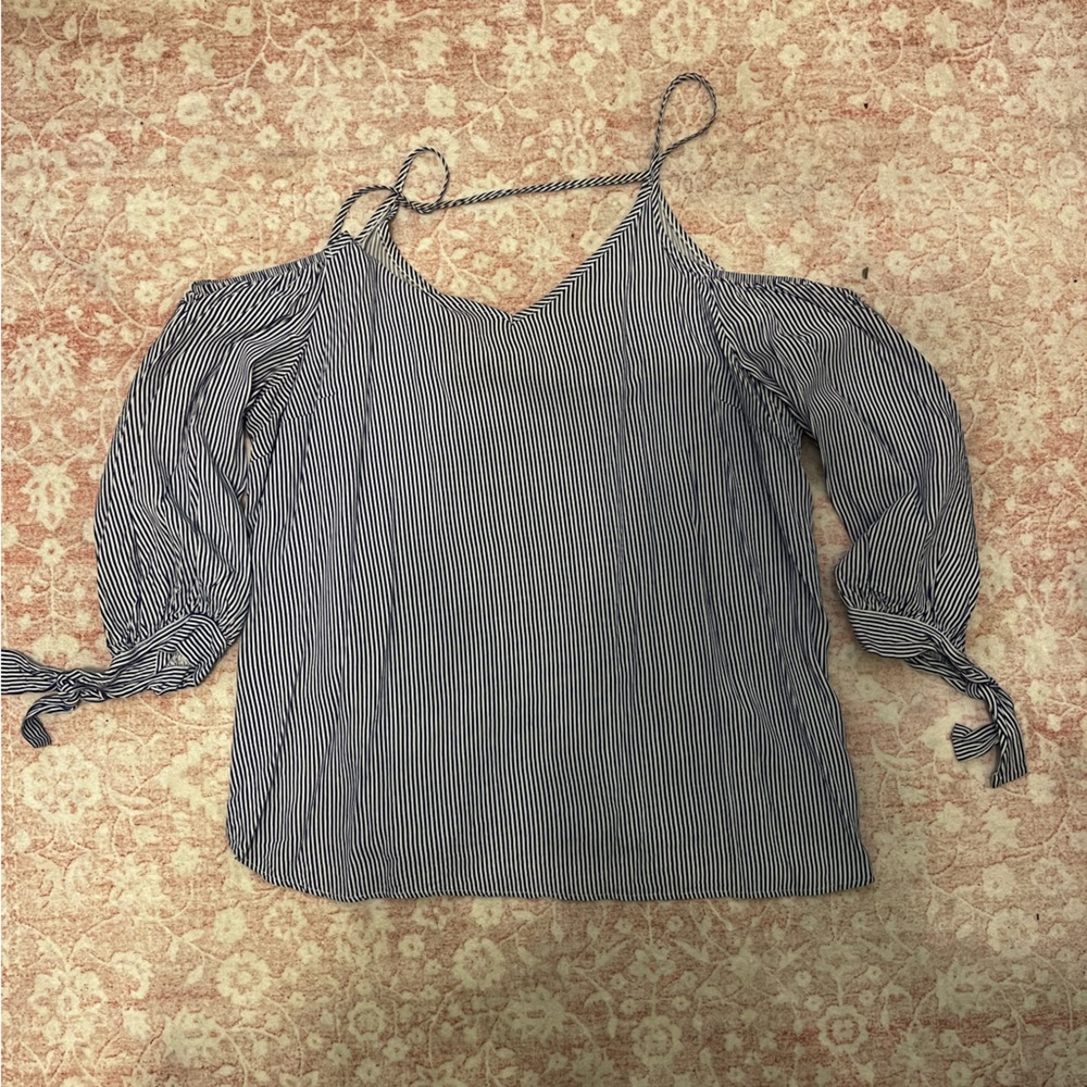 Soprano Black and White Striped Blouse with Tied Sleeves